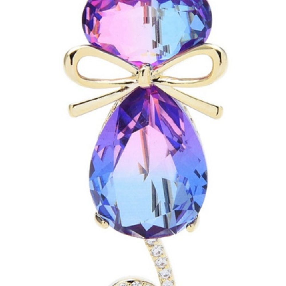 Kitty Cat Elegant Multicolor Crystal Brooch - Picture 3 of 8